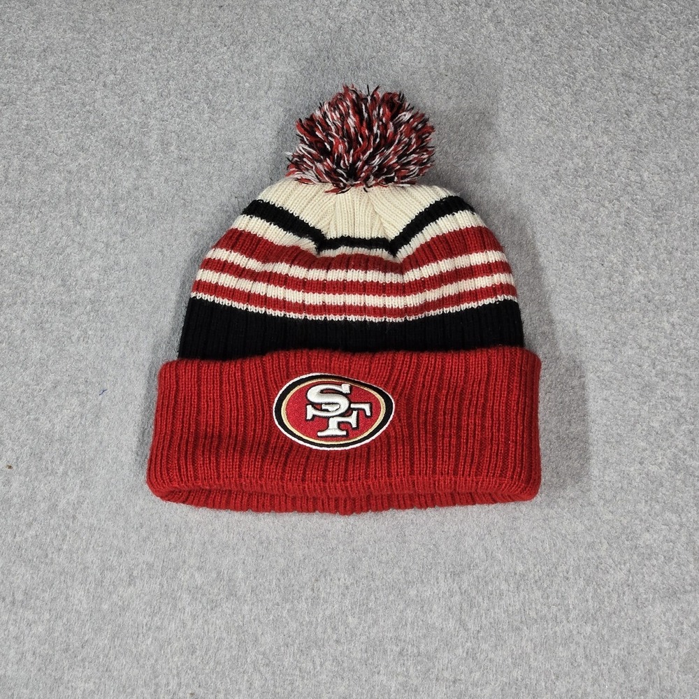 San Francisco 49ers Men Beanie OS Red NFL Team Apparel Pom Logo Cuff